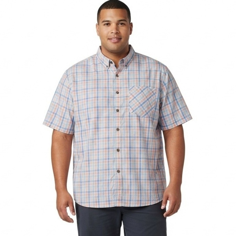 Magellan Outdoors Shirt Blue Orange Plaid Summerville Classic Fit - 3XL